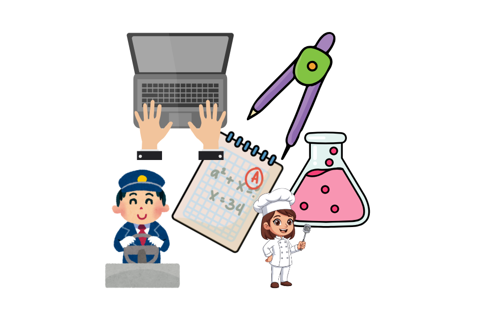 Icono diferentes profesiones, cocinero, conductor, informático