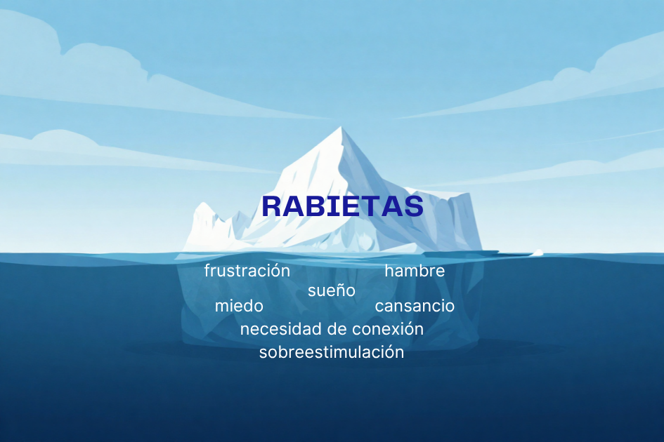iceberg que representa rabietas en la punta, y las emociones sumergidas