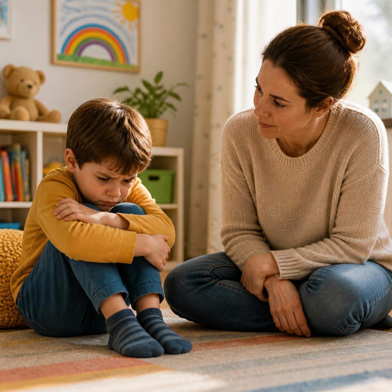 Adulto acompañando a un niño durante un momento de enfado